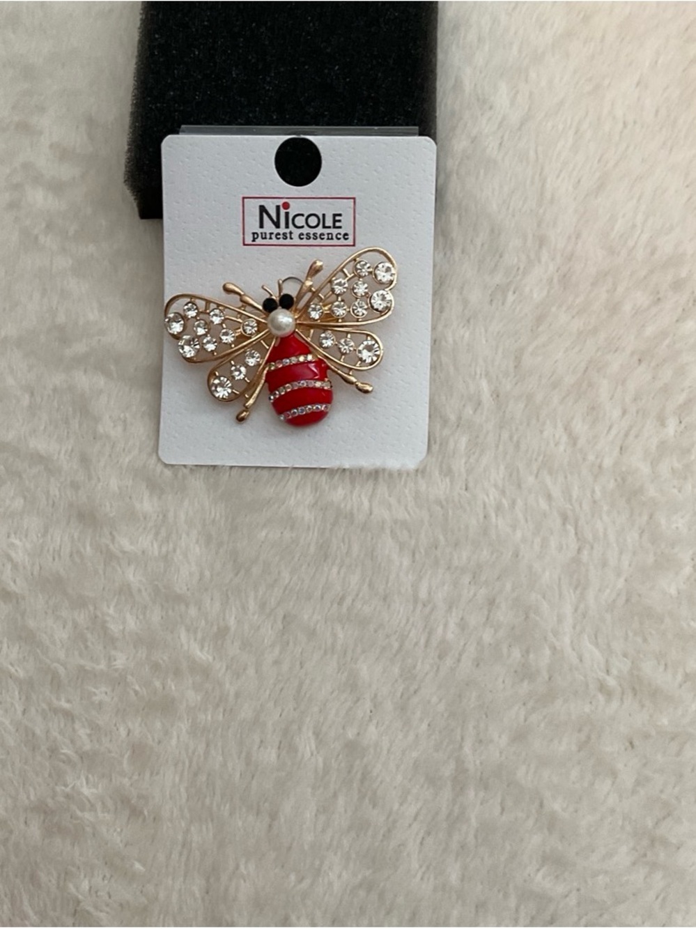 Nicole Red and Gold Bee Brooch with Crystals